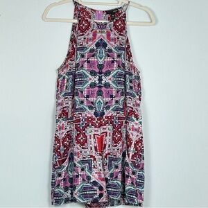 Aqua Romper in Multicolored Print with Pockets